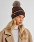 Katie Loxton Chocolate Whipstitch Pom Pom Knitted Hat