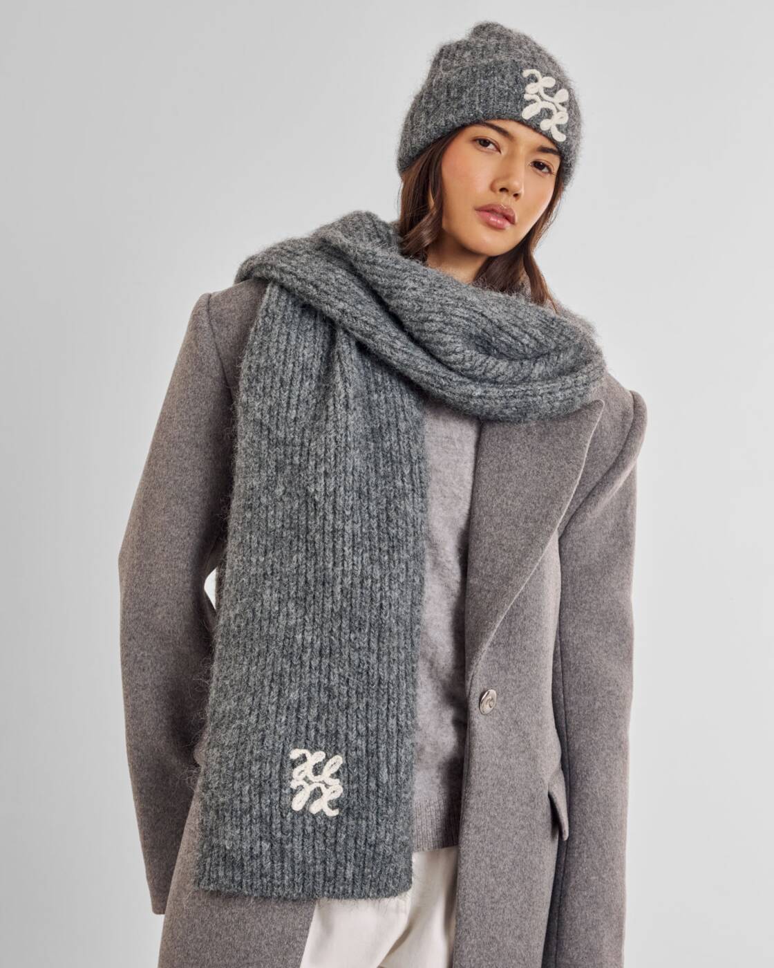 Katie Loxton Charcoal & Pastel Grey Logo Appliqué Scarf