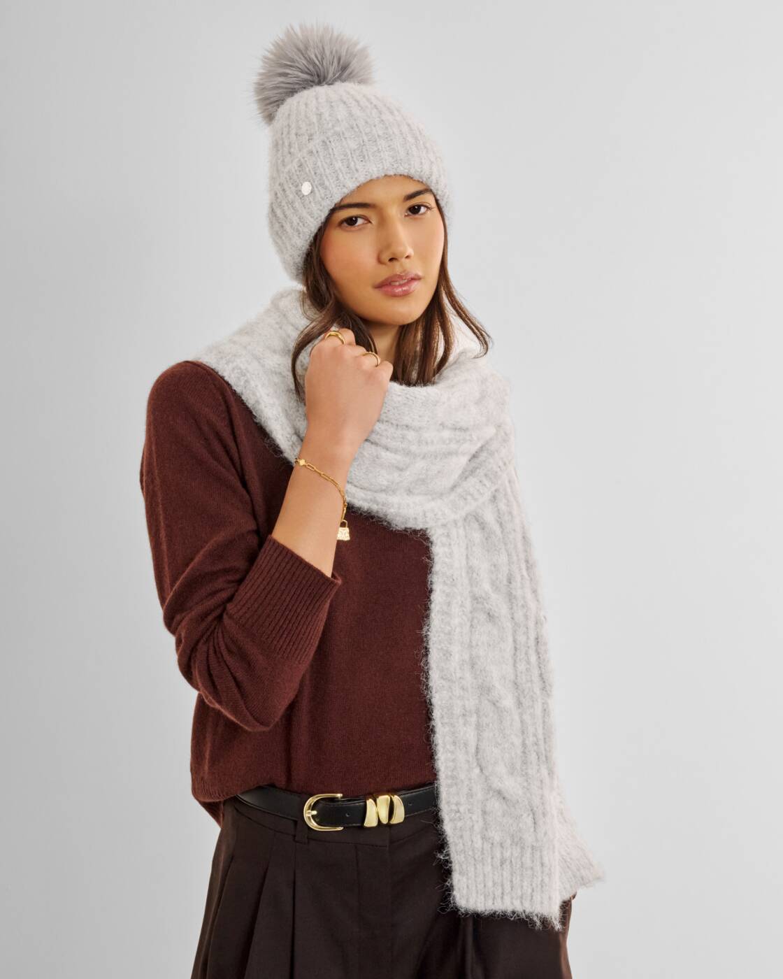Katie Loxton Light Grey Cable Knit Scarf