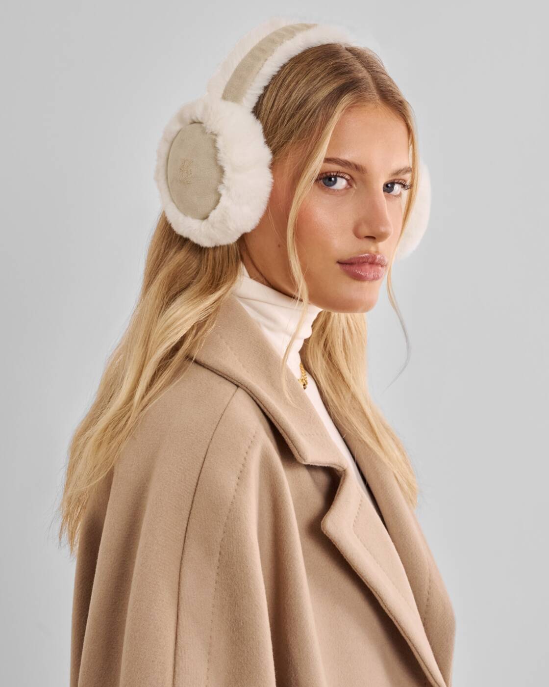 Katie Loxton Taupe & Cream Faux Suede Earmuffs