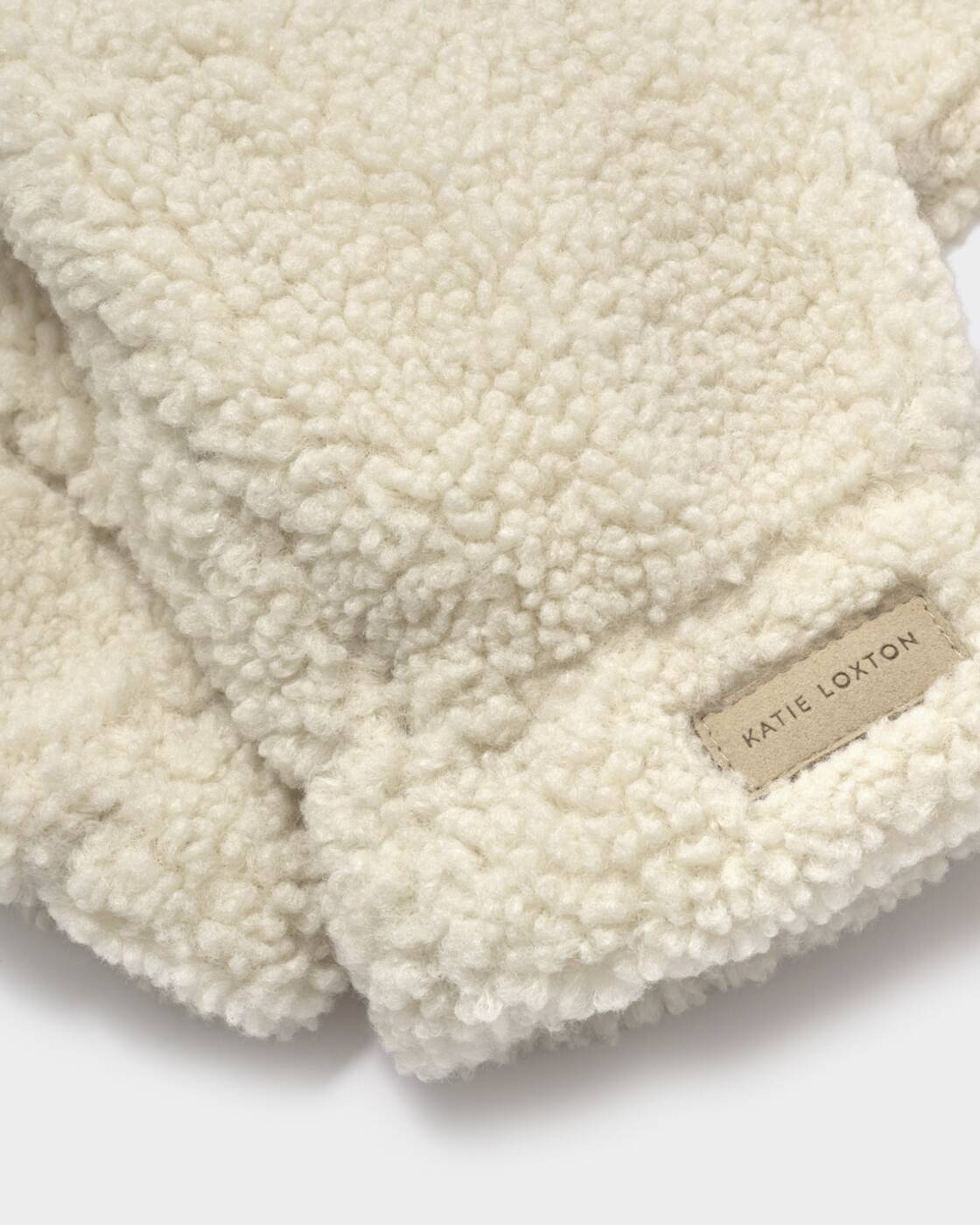 Katie Loxton Cream Borg Mittens With Cord