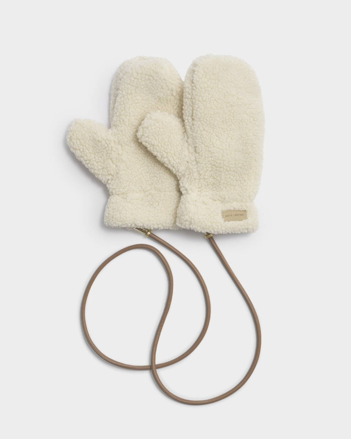 Katie Loxton Cream Borg Mittens With Cord