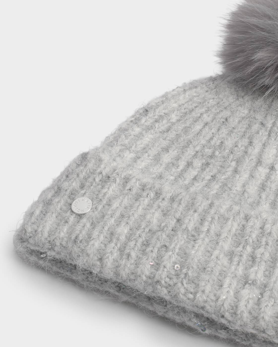 Katie Loxton Light Grey Sequin Soft Knit Hat