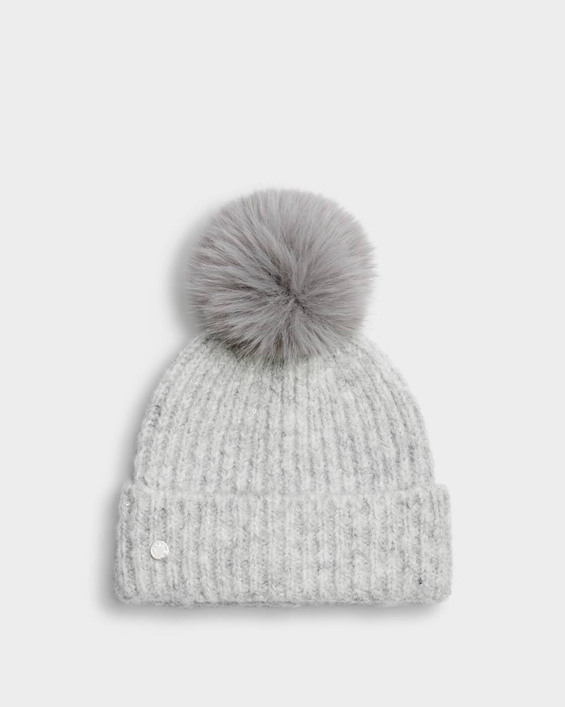 Katie Loxton Light Grey Sequin Soft Knit Hat