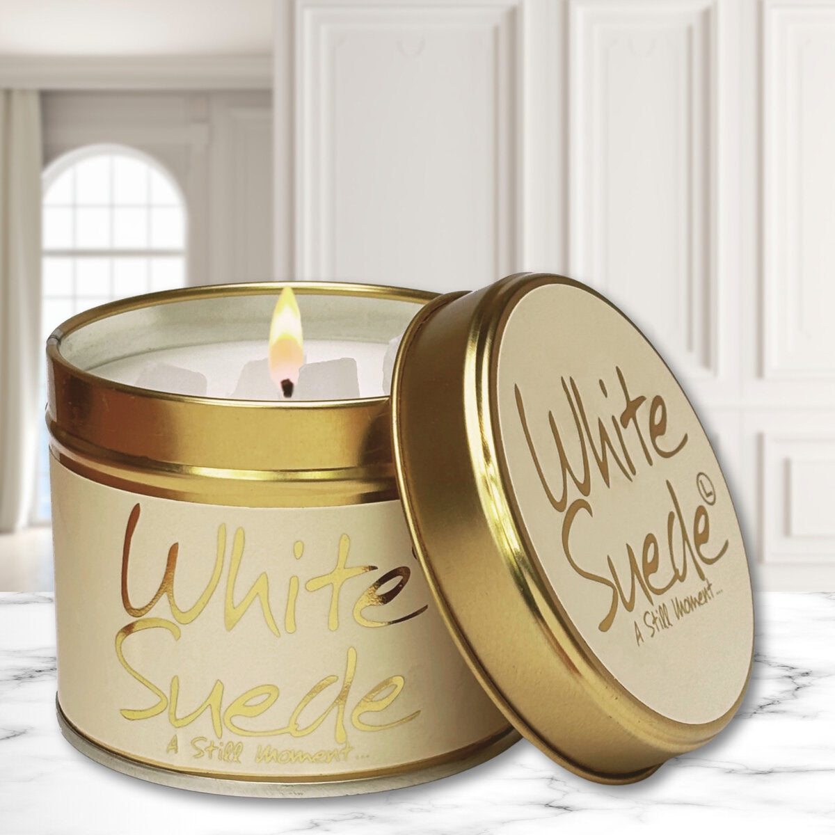 White Suede Candle Tin  By Lilyflame