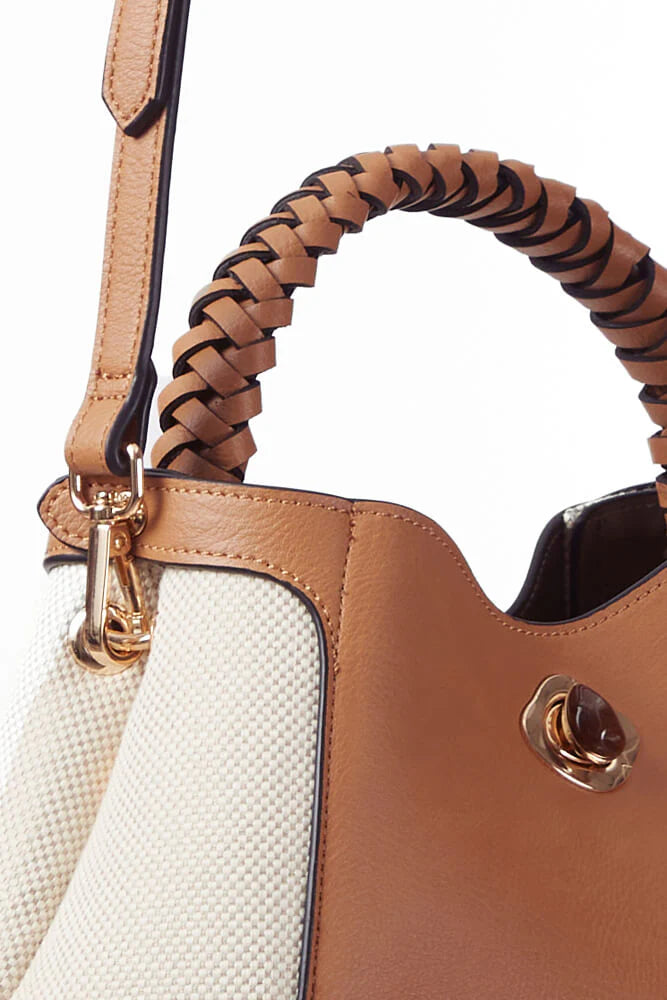 Luella Grey Kate Woven Handle Crossbody Camel