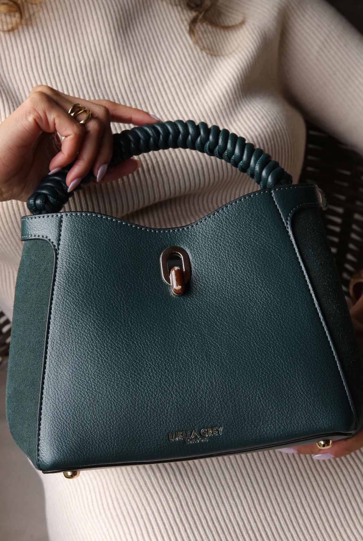 Luella Grey Catherine Woven Handle Crossbody Bag Peacock