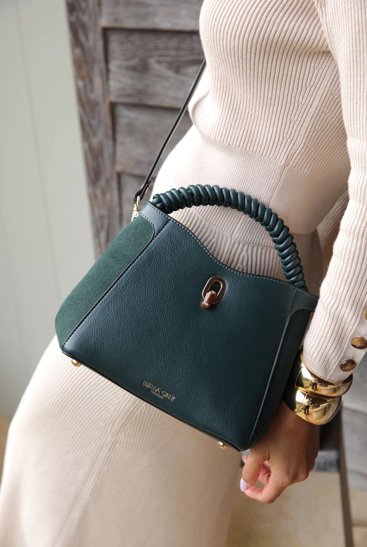 Luella Grey Catherine Woven Handle Crossbody Bag Peacock