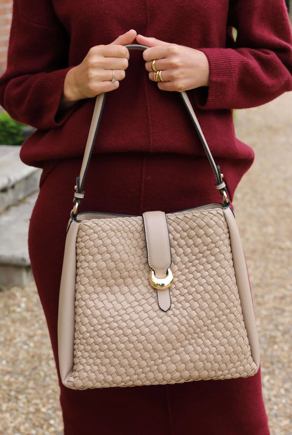 Luella Grey Flora Weave Hobo Bag Mushroom