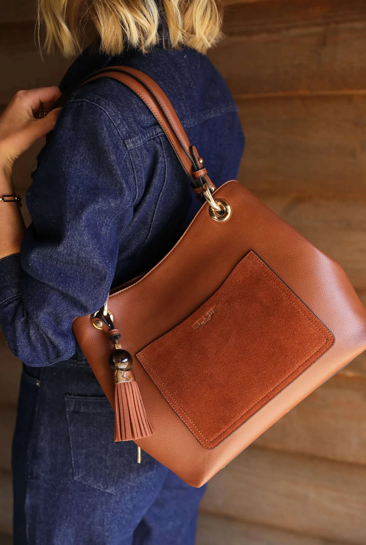 Luella Grey Sienna Hobo Tote Bag Conker