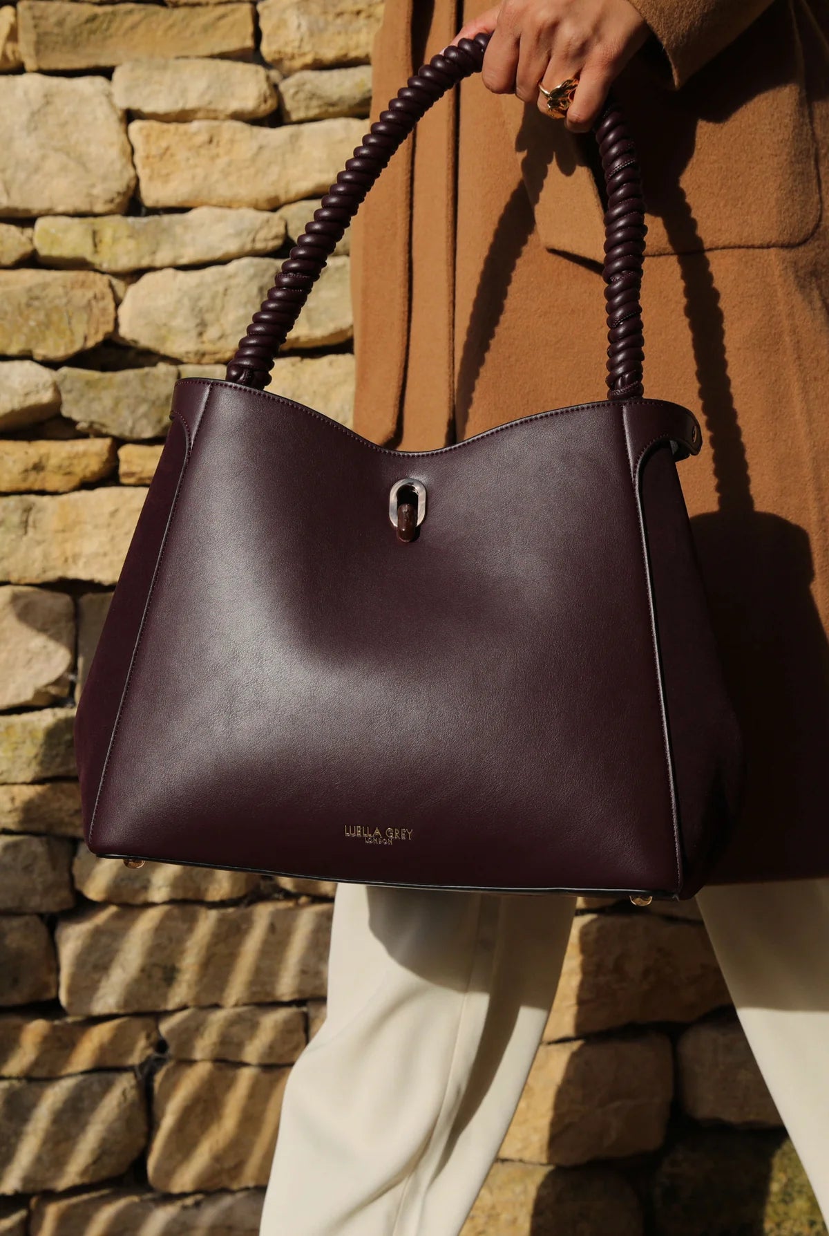 Luella Grey Simone Woven Handle Hobo Bag Cherry