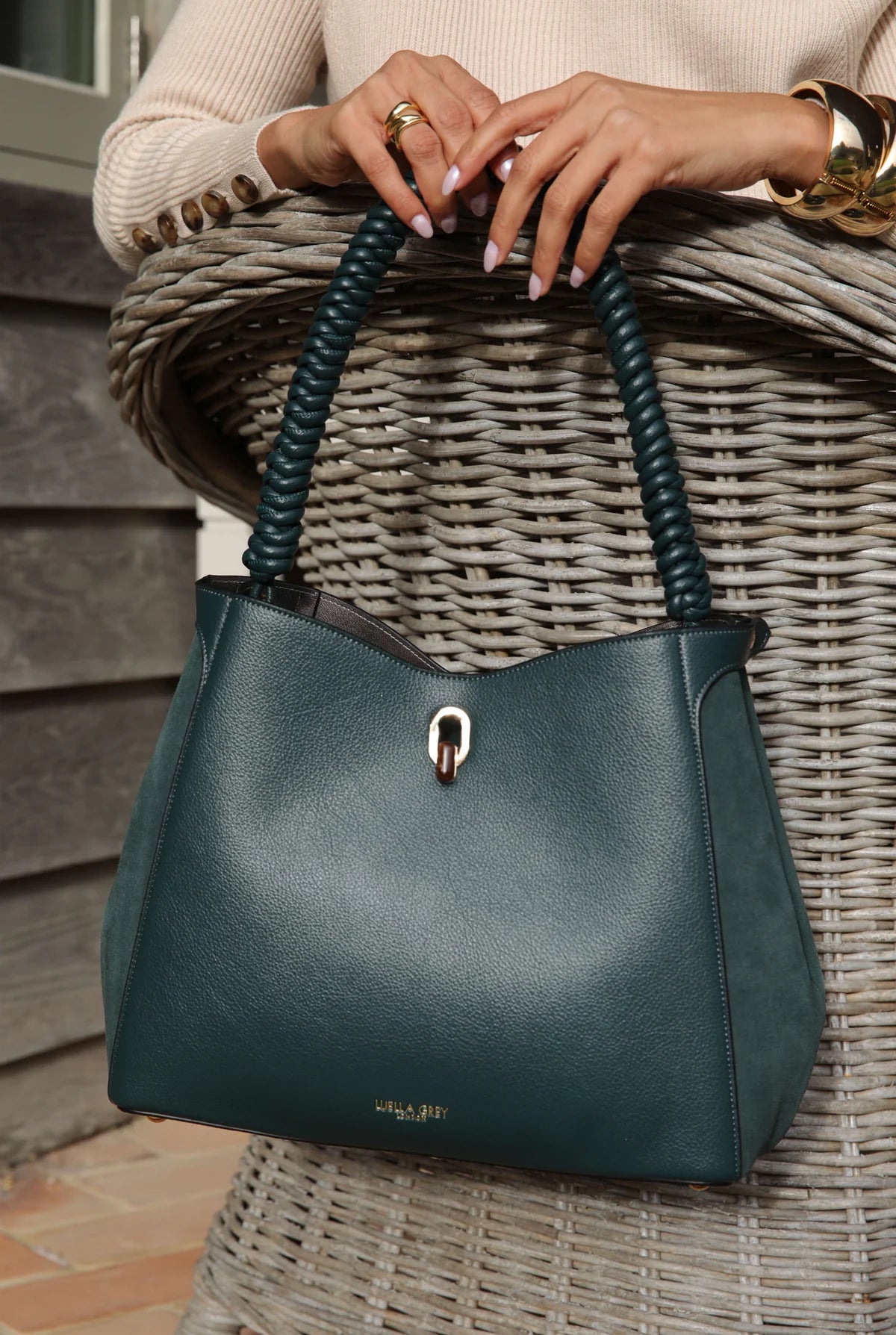 Luella Grey Simone Woven Handle Hobo Bag Peacock