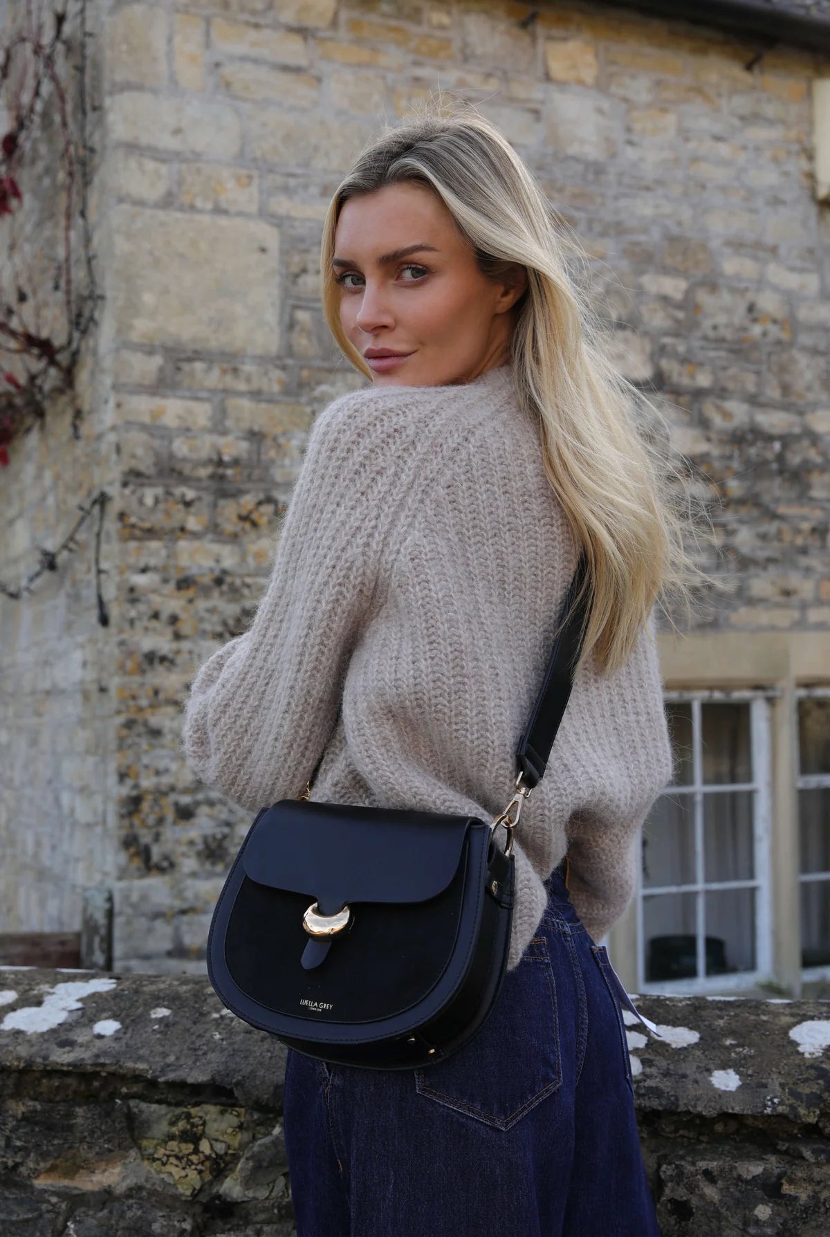 Luella Grey Venetia Saddle Crossbody Bag Black