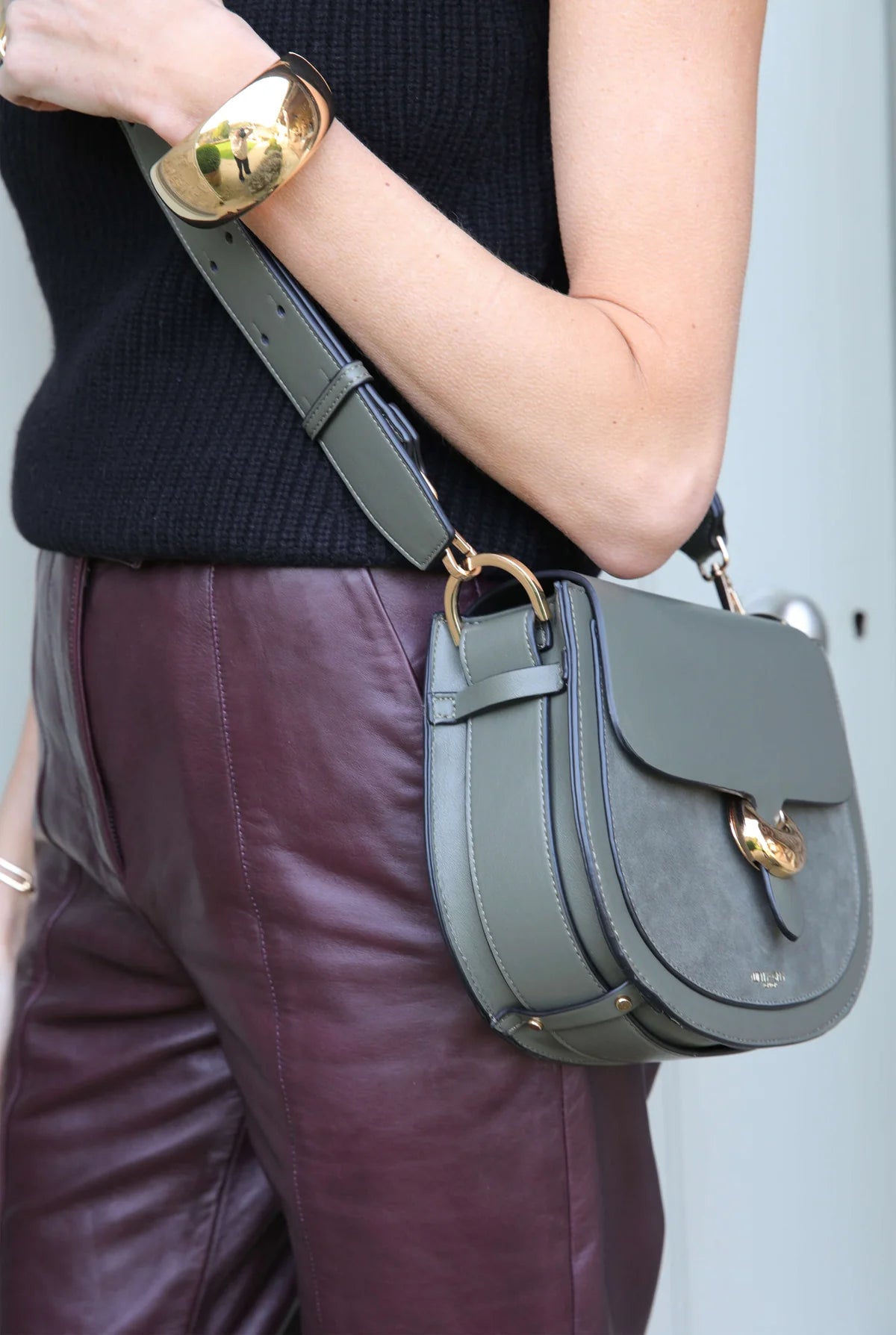 Luella Grey Venetia Saddle Crossbody Bag Khaki