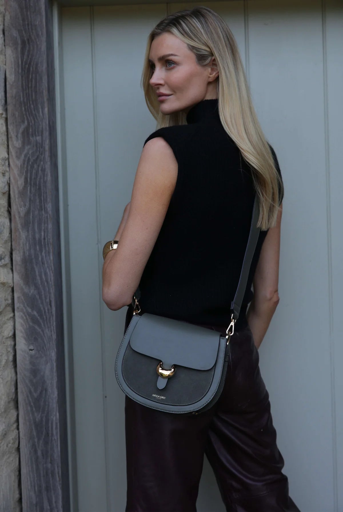 Luella Grey Venetia Saddle Crossbody Bag Khaki