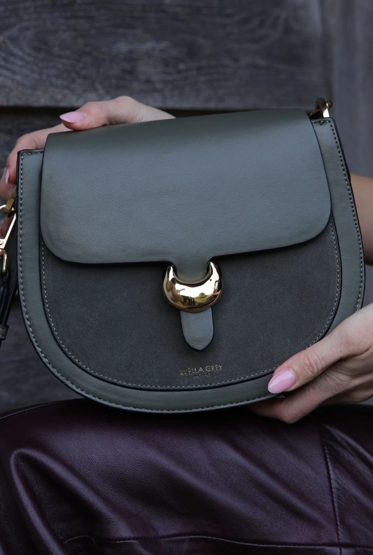 Luella Grey Venetia Saddle Crossbody Bag Khaki