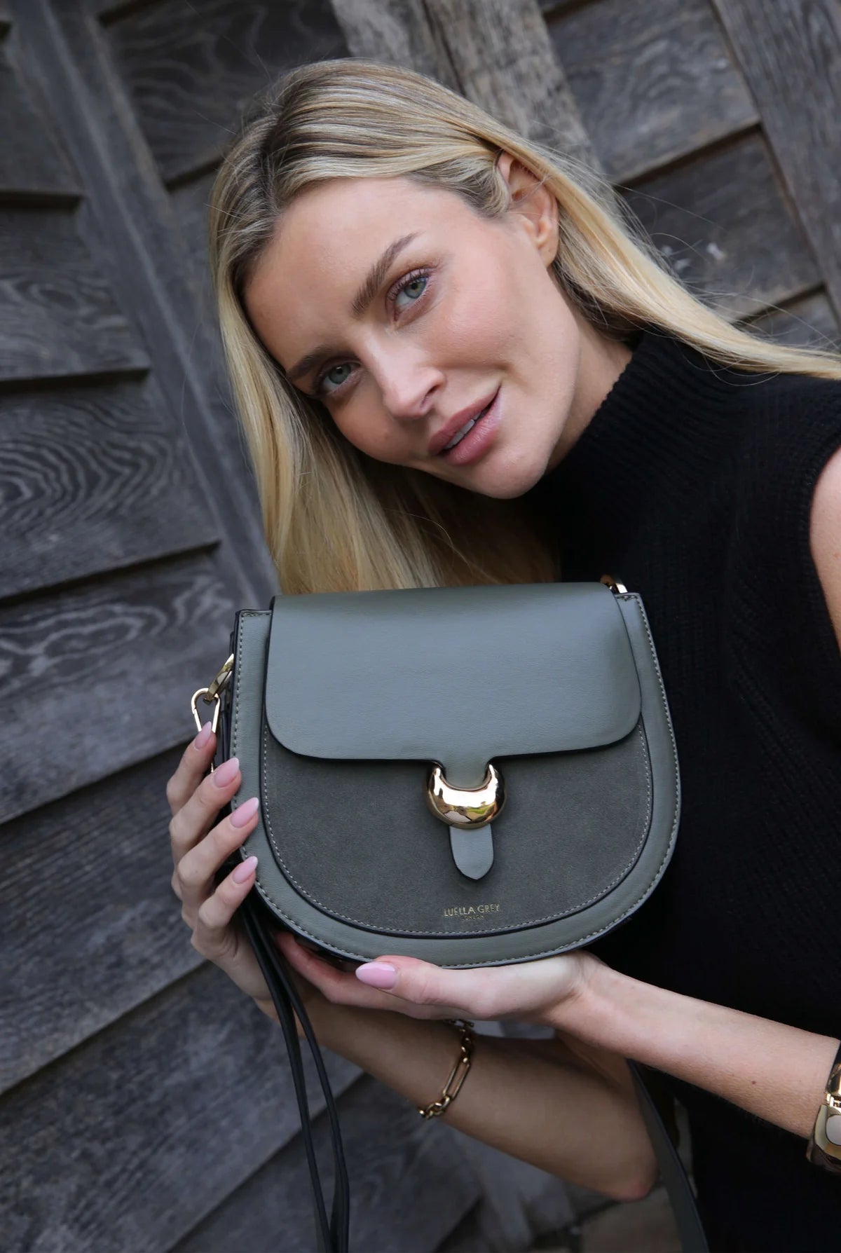 Luella Grey Venetia Saddle Crossbody Bag Khaki