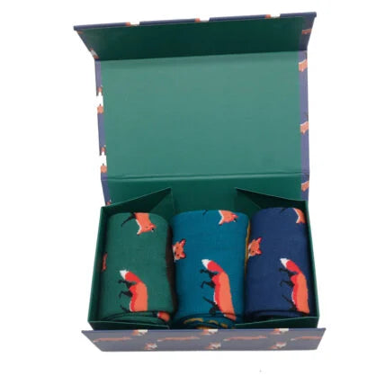 Mr Heron Foxes Socks Box  3 Pairs