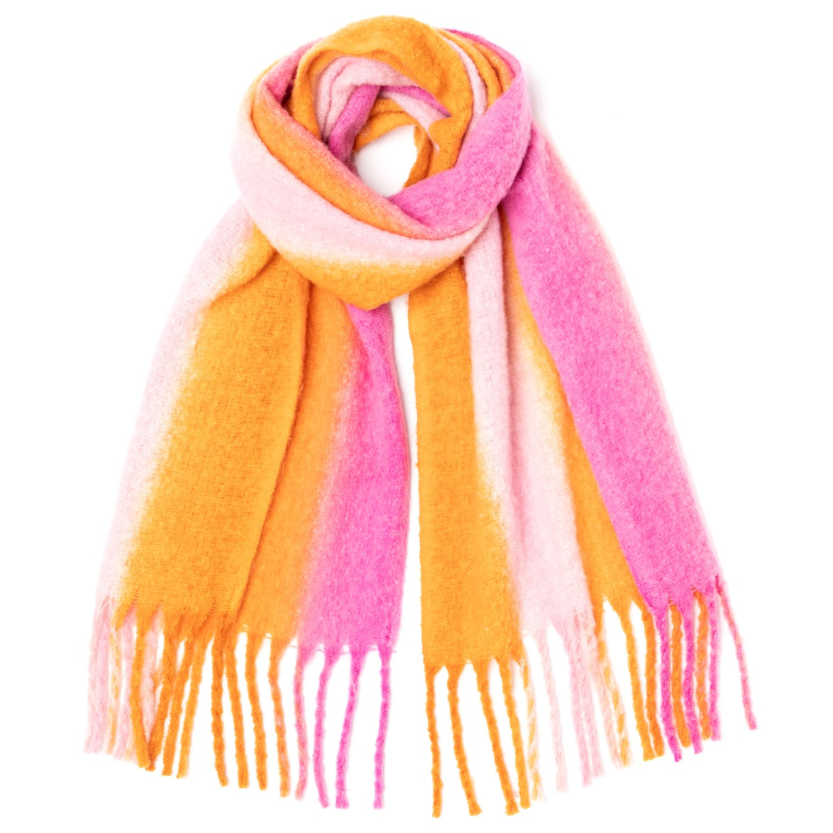 Boardmans Odessa Superfluffy Stripe Scarf Pink/Orange