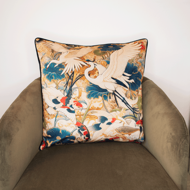 Orient Large Cushion 1 Bird And Koi Pond