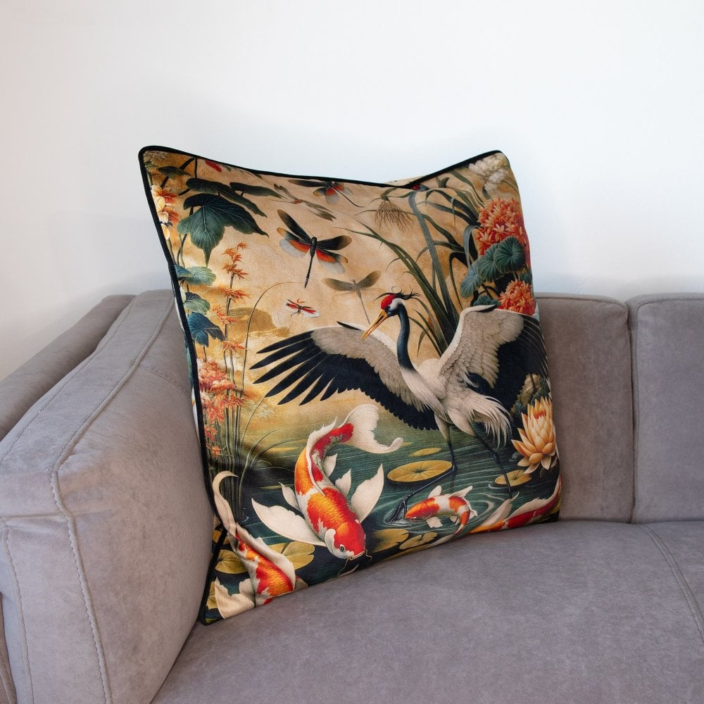 Orient Large Cushion 2 Bird Wings Stretched With Koi