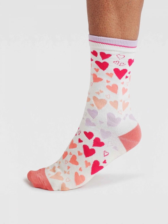 Thought Eva Heart Scatter Bamboo Socks Earthy Pink 4-7