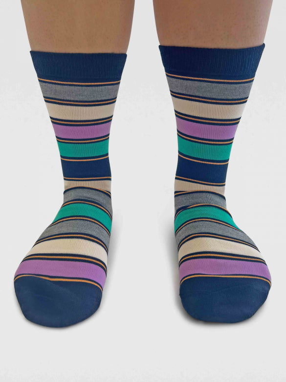 Thought Cleo Stripe Bamboo Socks Navy 4-7