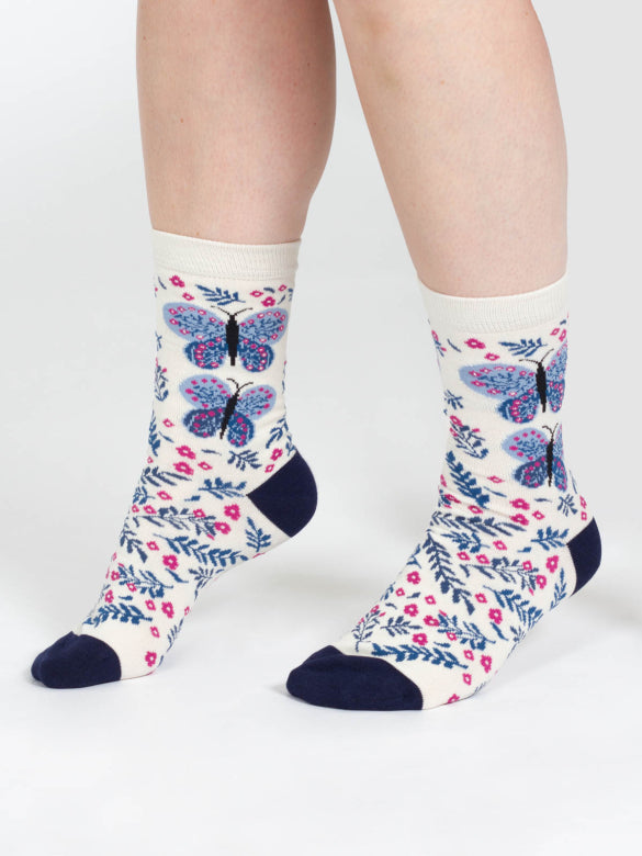 Thought Floral Insect Bamboo Socks Ecru Butterfly 4-7