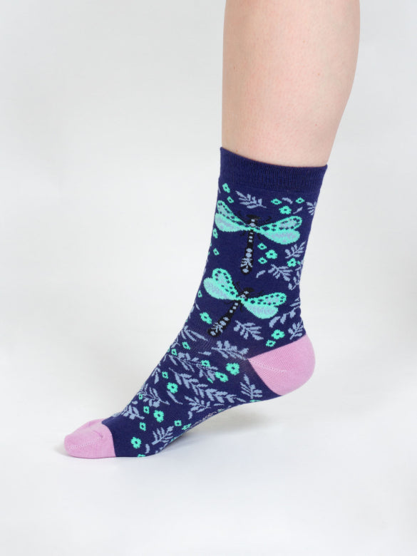 Thought Floral Insect Bamboo Socks Blue Dragonfly 4-7