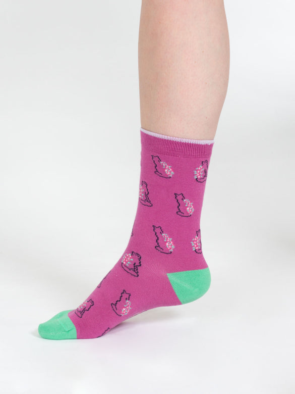 Thought Outline Animal Bamboo Socks Purple Cat 4-7