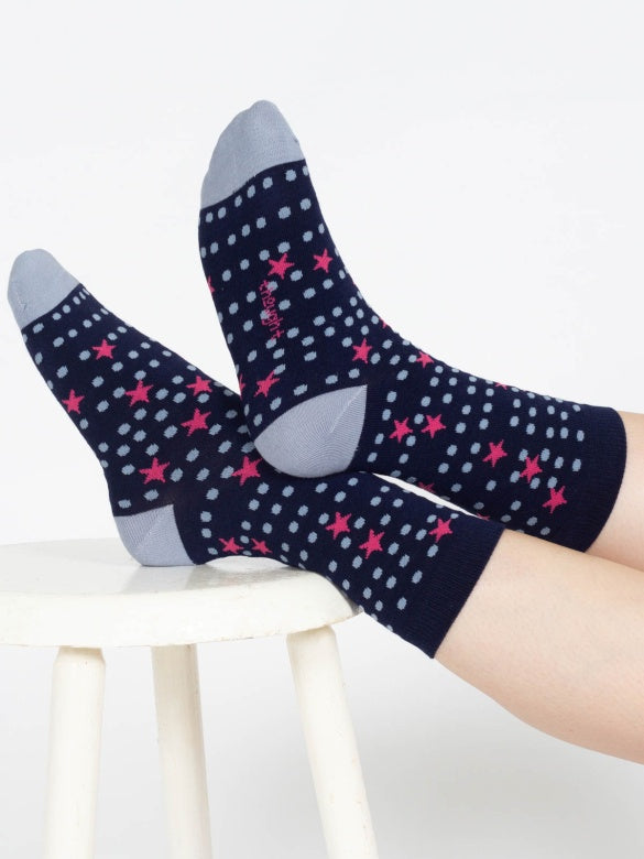 Thought Mixed Shape Bamboo Socks Navy/Blue Star 4-7