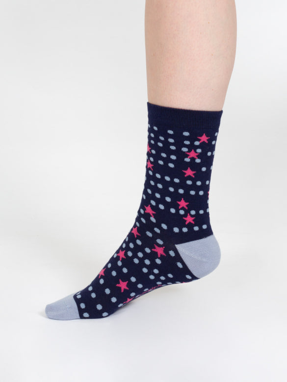 Thought Mixed Shape Bamboo Socks Navy/Blue Star 4-7