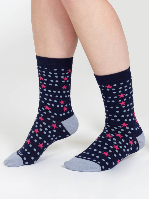 Thought Mixed Shape Bamboo Socks Navy/Blue Star 4-7