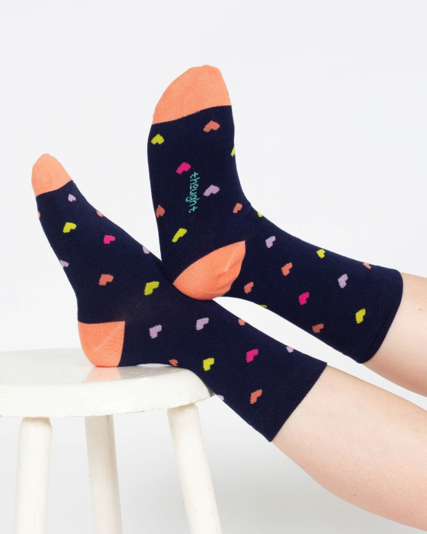 Thought Mixed Shape Bamboo Socks Navy/Orange Heart 4-7