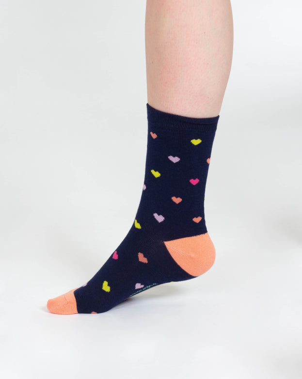 Thought Mixed Shape Bamboo Socks Navy/Orange Heart 4-7