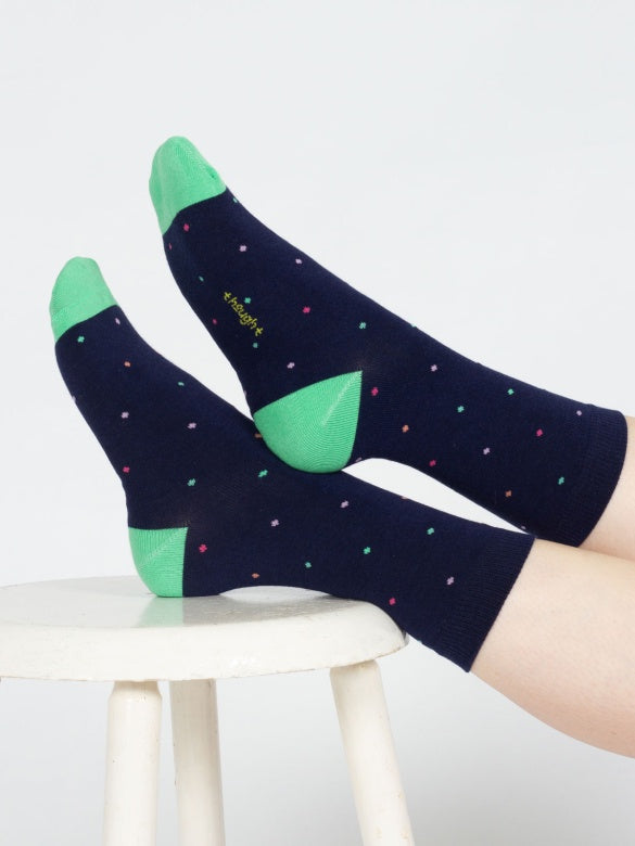 Thought Mixed Shape Bamboo Socks Navy/Green Spot 4-7