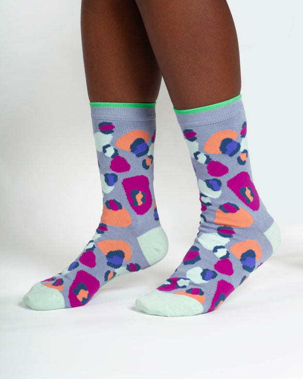 Thought Multi Leopard Print Organic Cotton Socks Light Blue 4-7