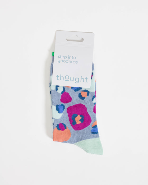 Thought Multi Leopard Print Organic Cotton Socks Light Blue 4-7