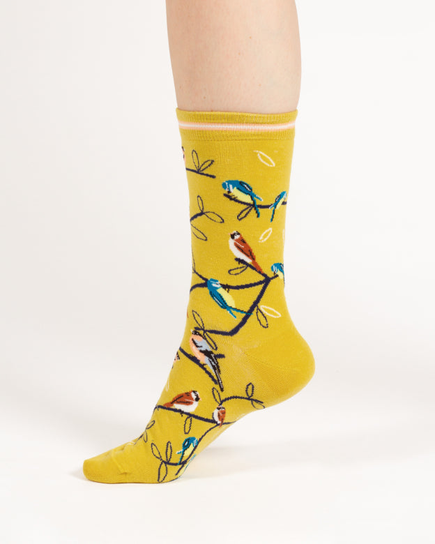 Thought Multi Bird Organic Cotton Socks Yellow 4-7