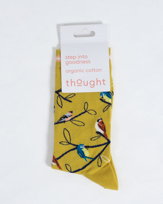 Thought Multi Bird Organic Cotton Socks Yellow 4-7