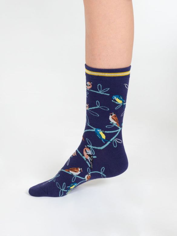 Thought Multi Bird Organic Cotton Socks Blue 4-7