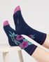 Thought Oversized Floral Bamboo Socks Blue 4-7