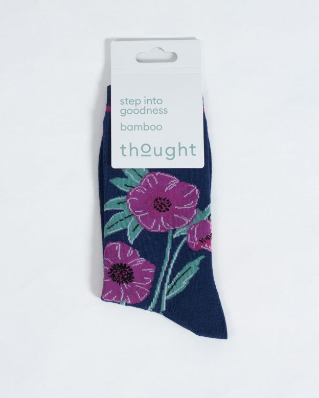 Thought Oversized Floral Bamboo Socks Blue 4-7