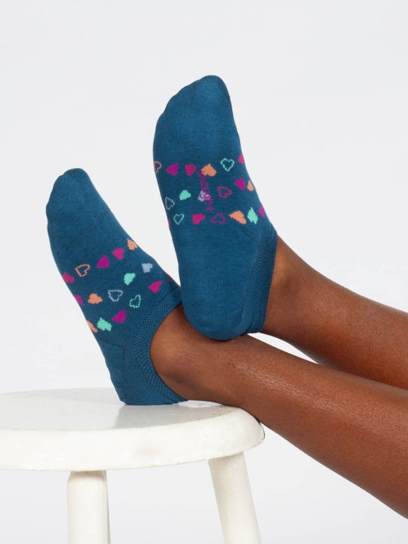 Thought Multi Heart No Show Bamboo Socks Teal Multi 4-7