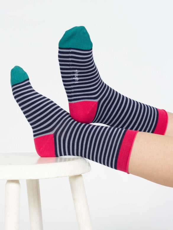 Thought Stripe Bamboo Crew Socks Blue Multi 4-7