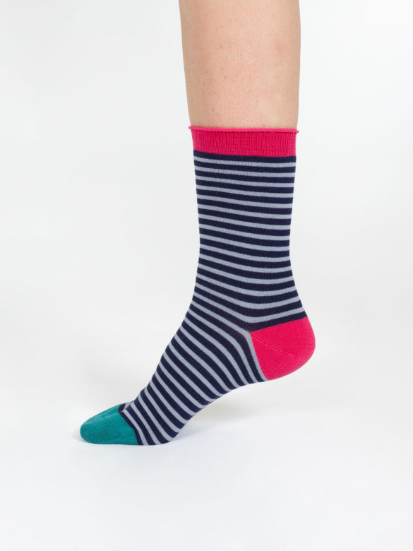 Thought Stripe Bamboo Crew Socks Blue Multi 4-7