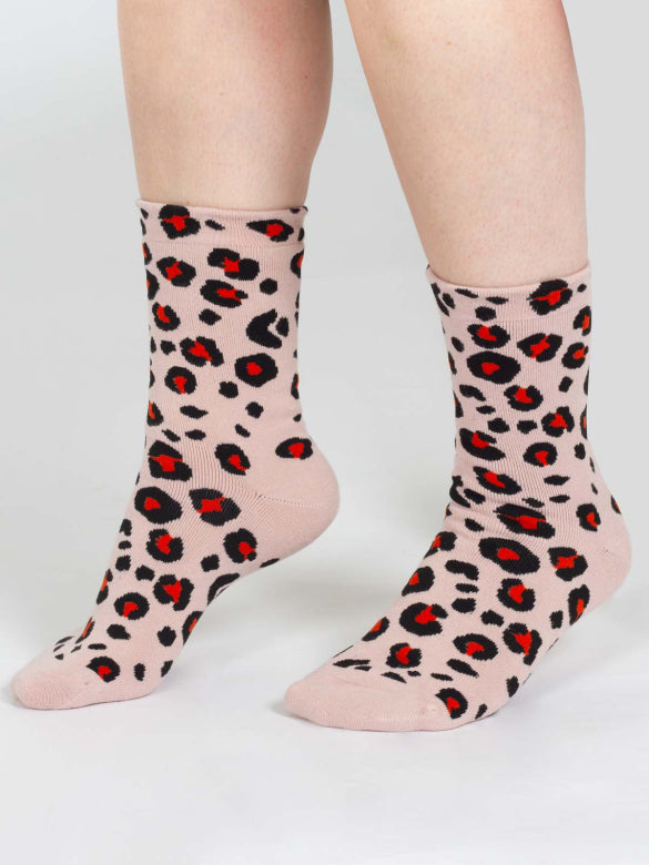 Thought Leopard Long Organic Cotton Crew Socks Neutral 4-7