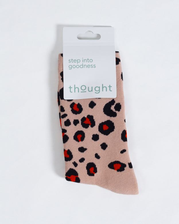 Thought Leopard Long Organic Cotton Crew Socks Neutral 4-7