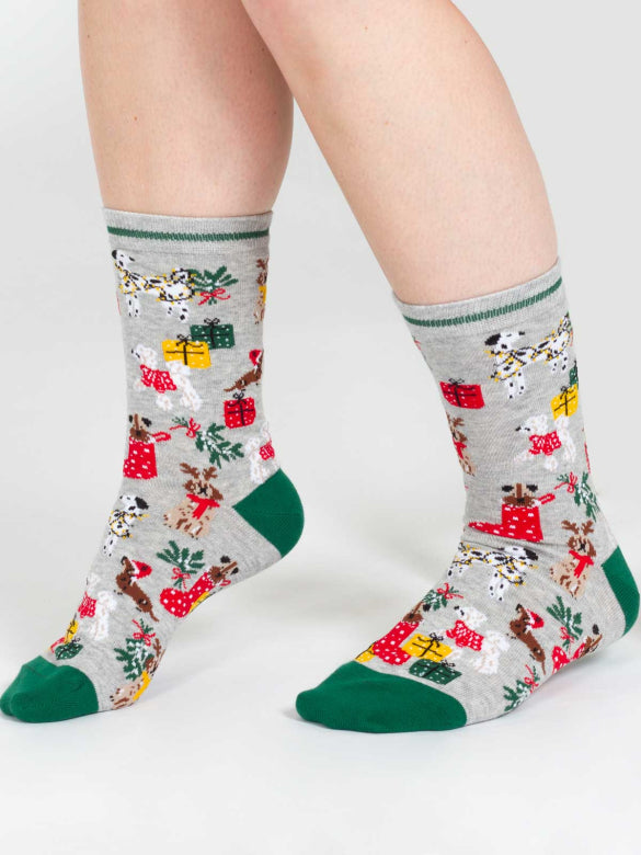 Thought Christmas Pet Organic Cotton Sock Grey Marl 4-7