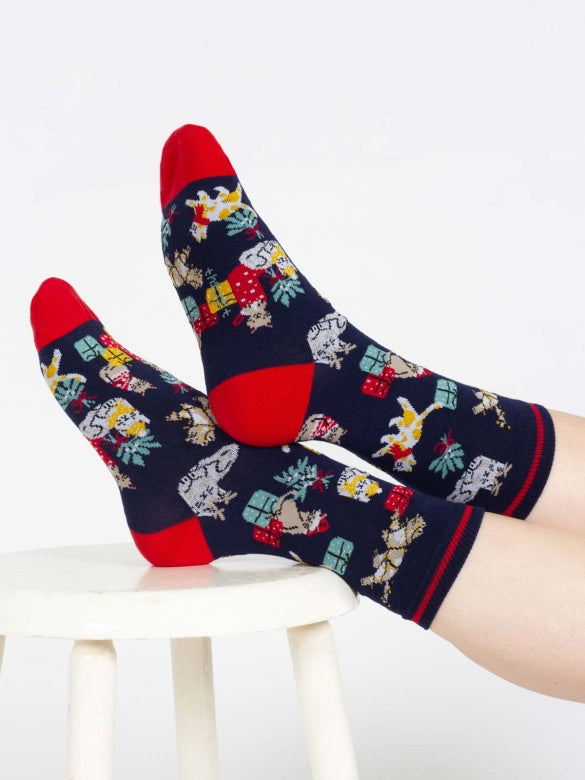 Thought Christmas Pet Organic Cotton Sock Navy 4-7